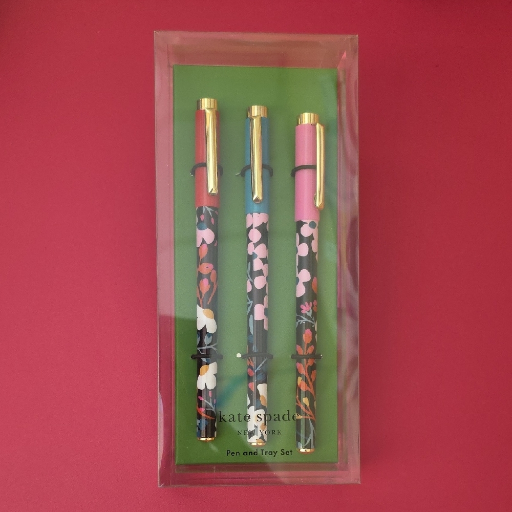 Kate Spade Floral Pen Set with Gold Accents